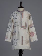 Cream folk kantha embroidered boys kurta suit