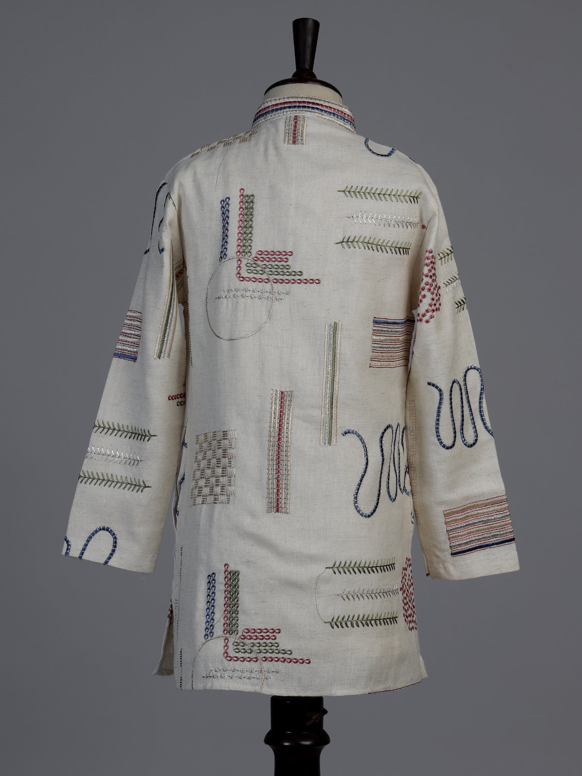 Cream folk kantha embroidered boys kurta suit