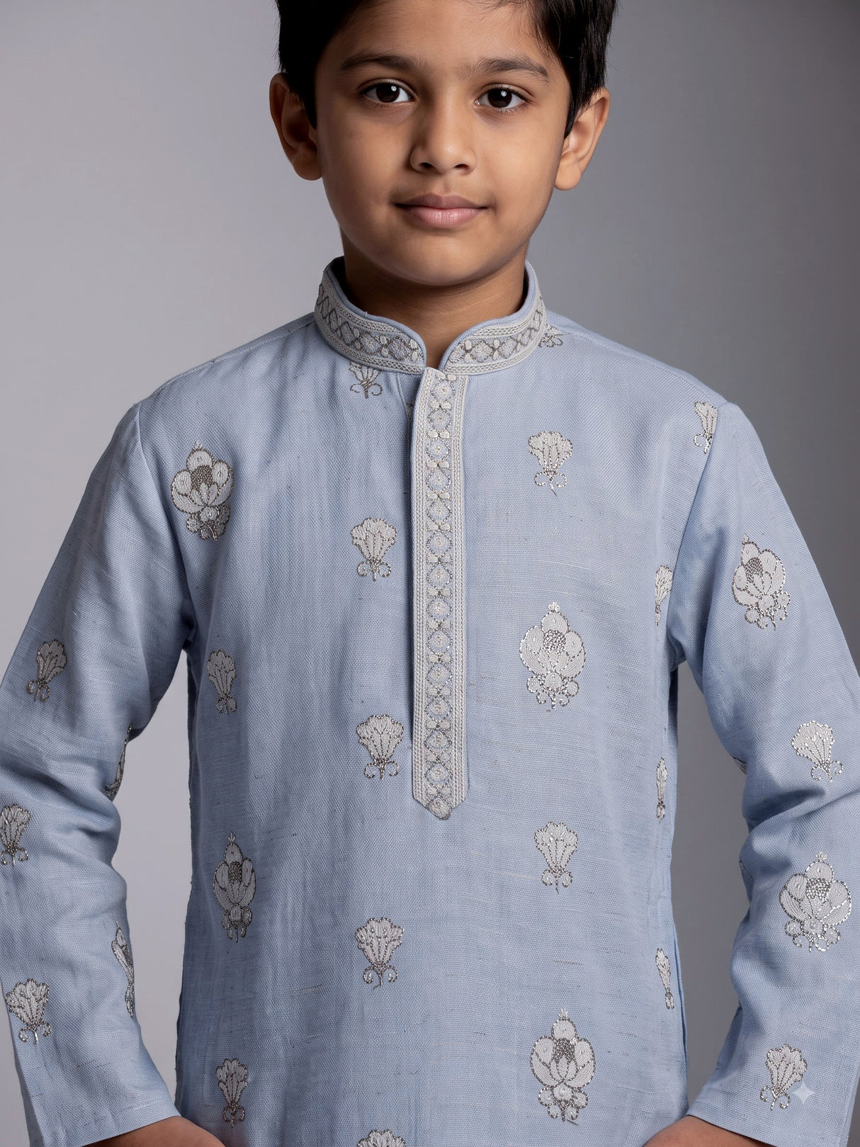 Sea blue mughal floral boys kurta suit