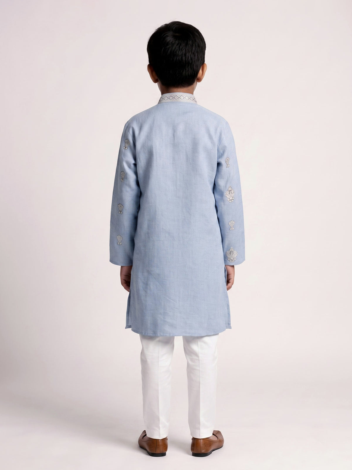 Sea blue mughal floral boys kurta suit