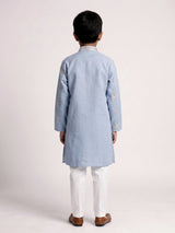 Sea blue mughal floral boys kurta suit