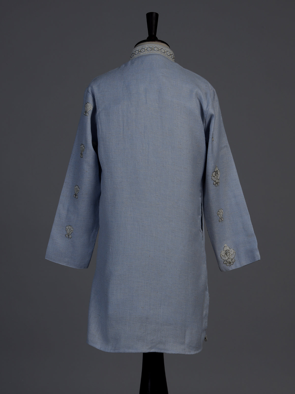Sea blue mughal floral boys kurta suit