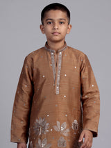 Brown heritage tree embroidered boys kurta suit