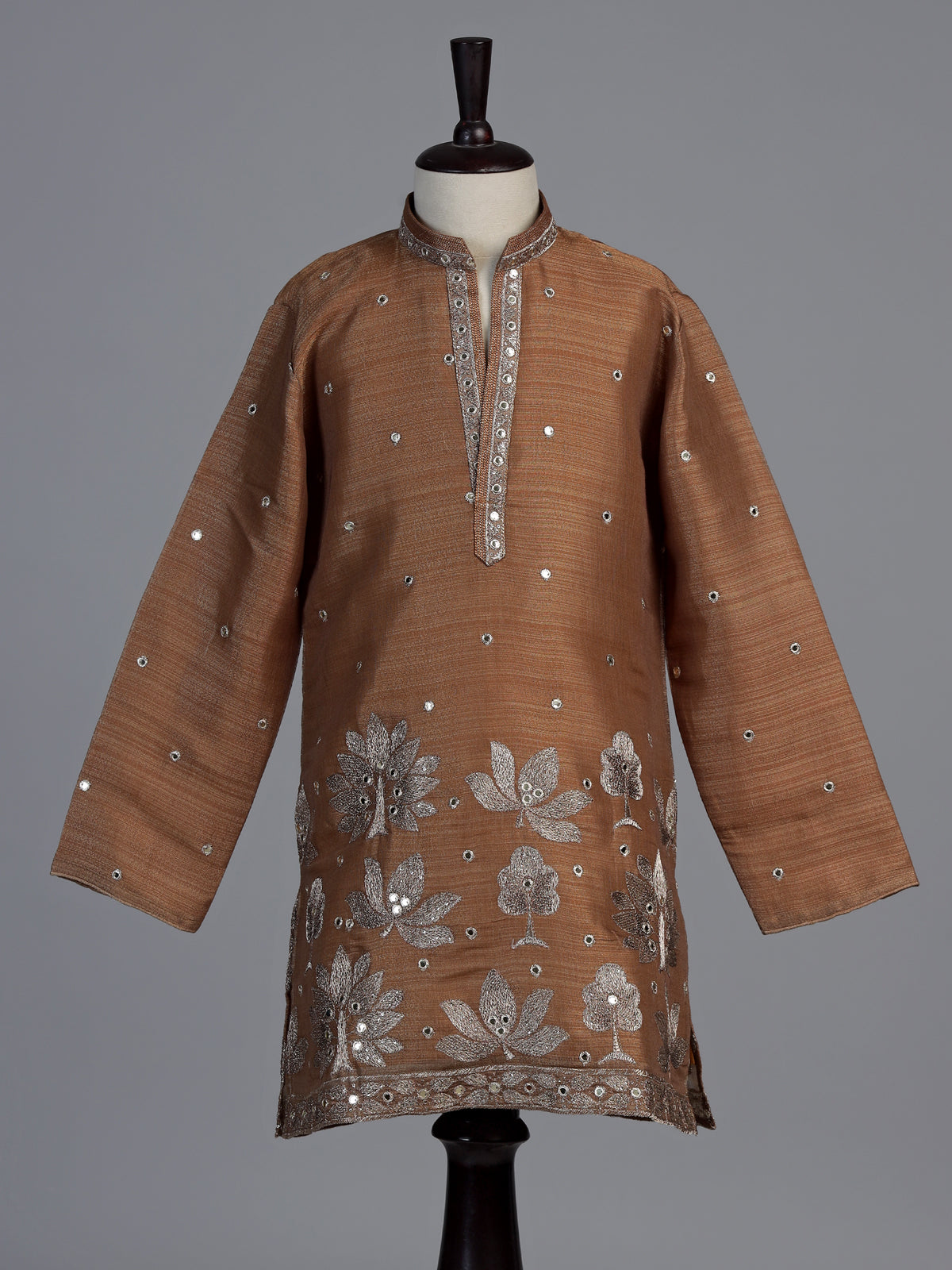 Brown heritage tree embroidered boys kurta suit