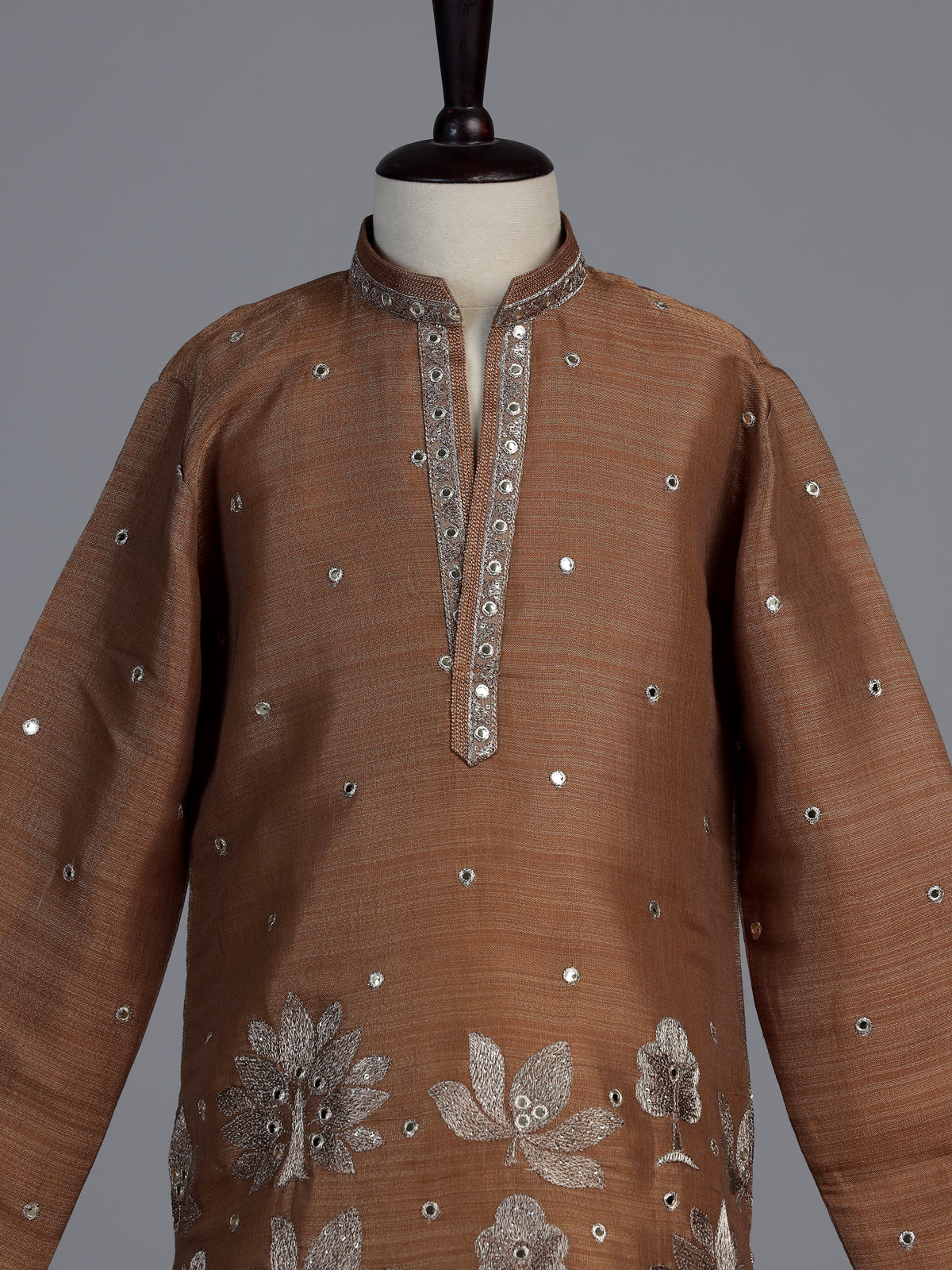 Brown heritage tree embroidered boys kurta suit