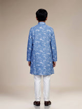 Indigo blue abstract print boys kurta suit