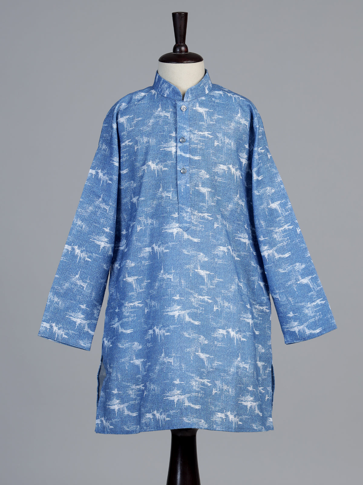 Indigo blue abstract print boys kurta suit
