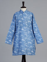 Indigo blue abstract print boys kurta suit