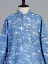 Indigo blue abstract print boys kurta suit