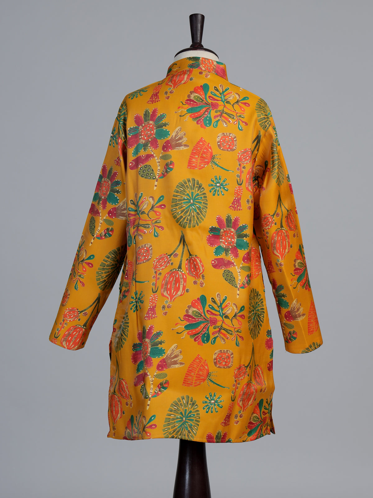 Yellow folk floral print boys kurta suit
