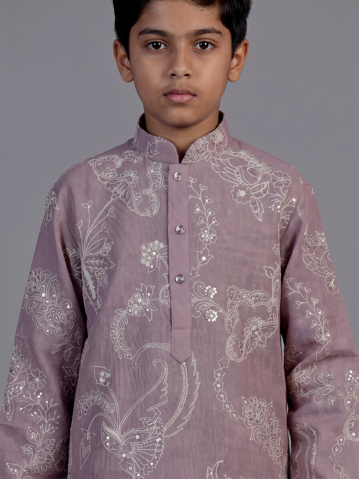 Lilac purple kashmiri embroidered boys kurta suit