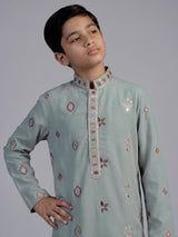 Grey floral silk blend star boys kurta suit