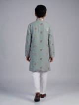 Grey floral silk blend star boys kurta suit
