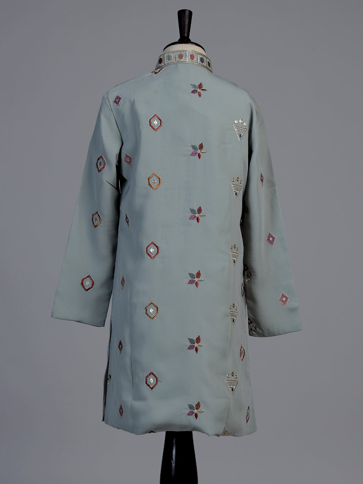 Grey floral silk blend star boys kurta suit