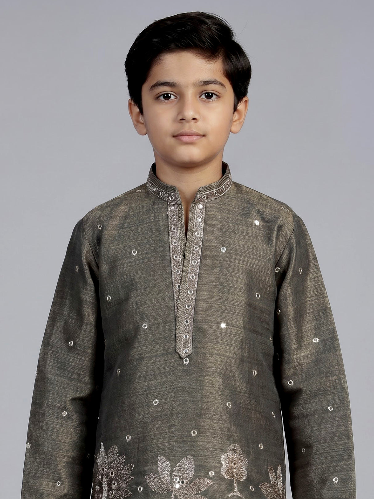 Stone grey heritage tree boys kurta suit