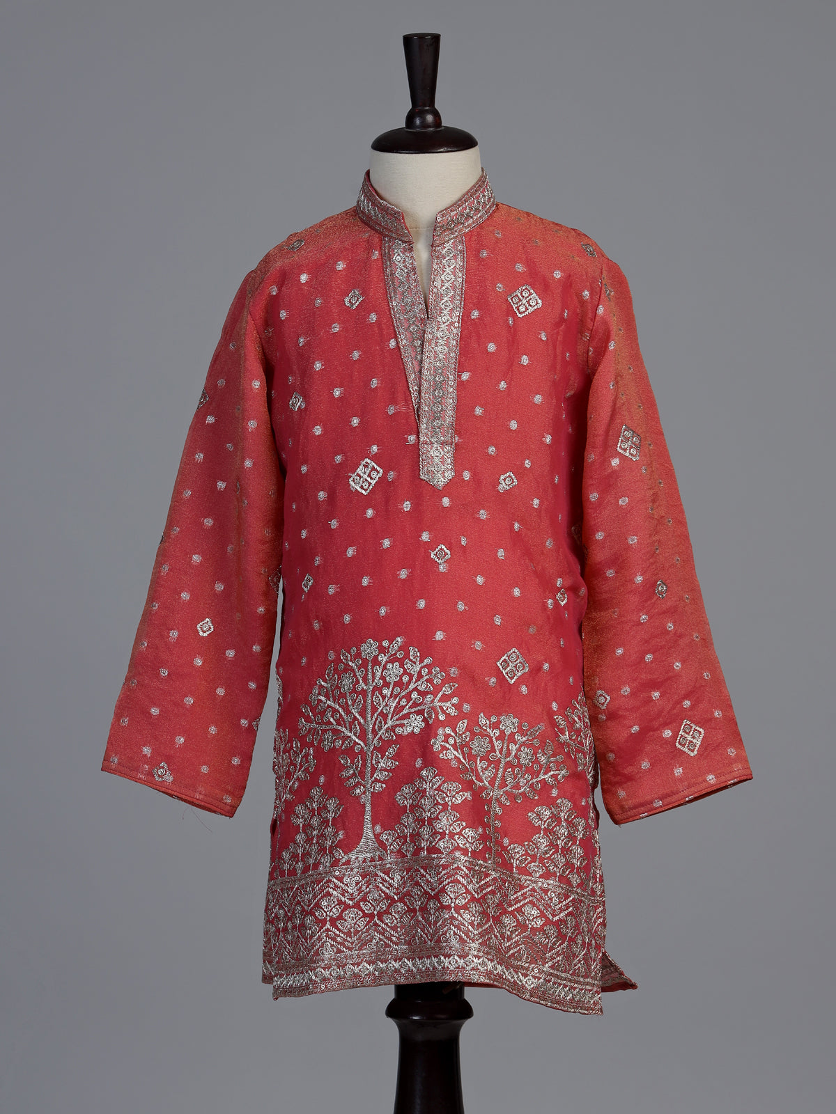 Pastel peach chanderi silk boys kurta suit