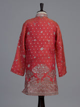 Pastel peach chanderi silk boys kurta suit