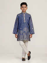 Stone blue chanderi silk  boys kurta suit