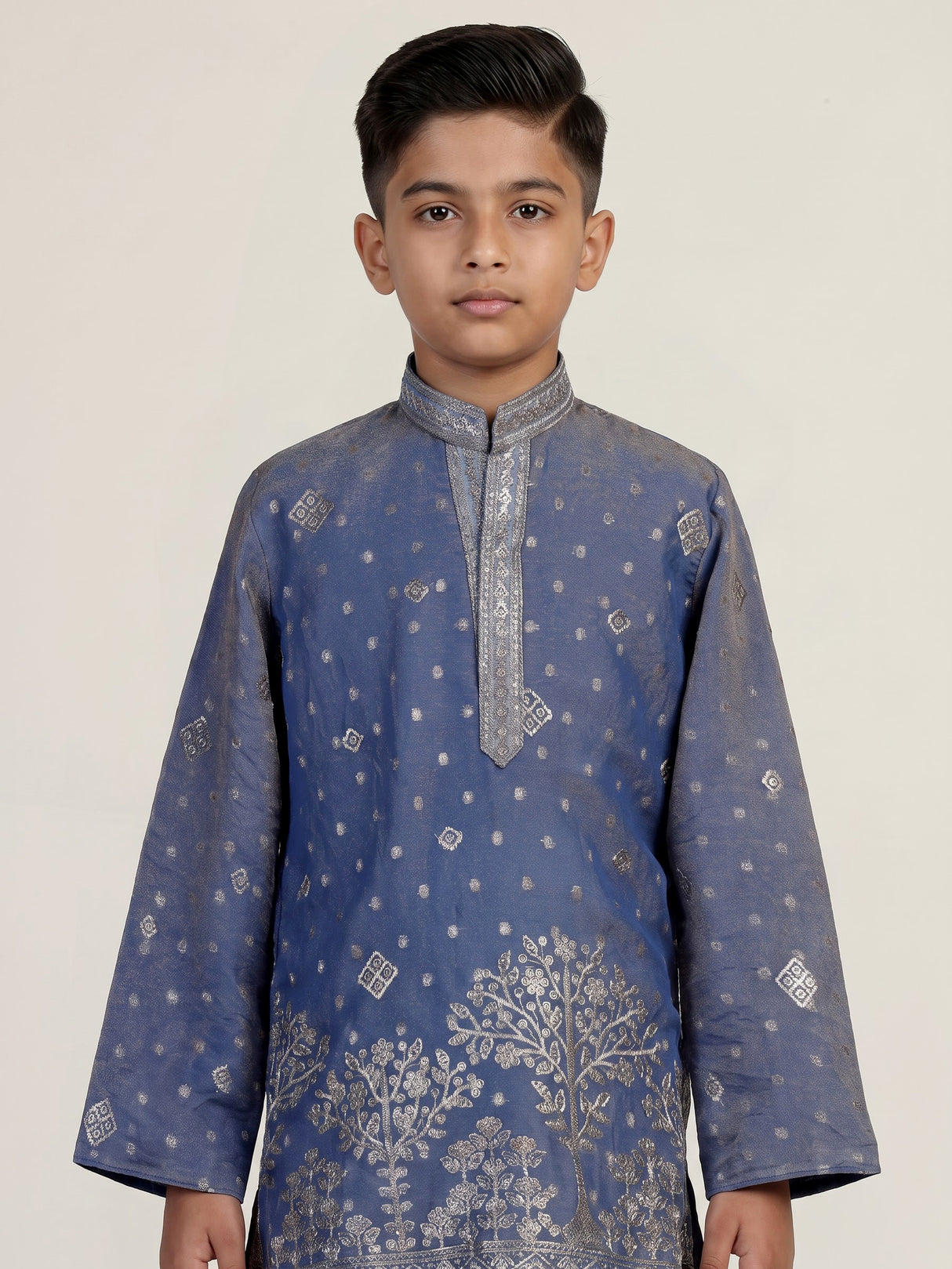 Stone blue chanderi silk  boys kurta suit