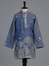 Stone blue chanderi silk  boys kurta suit