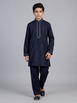 Navy blue diamond chain boys kurta suit