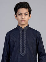 Navy blue diamond chain boys kurta suit