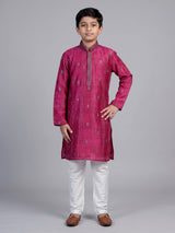Magenta pink floral butti boys kurta suit