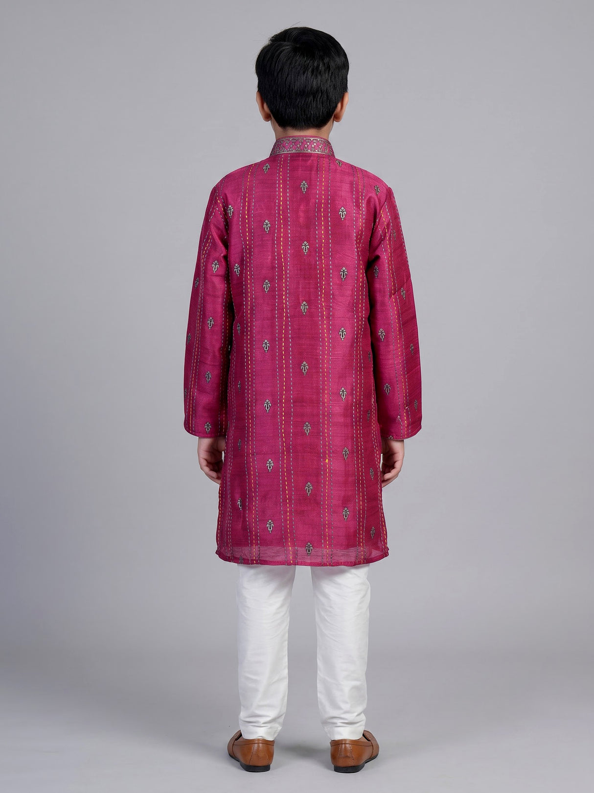 Magenta pink floral butti boys kurta suit