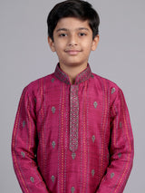 Magenta pink floral butti boys kurta suit