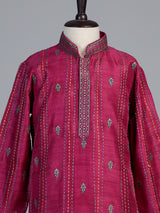 Magenta pink floral butti boys kurta suit