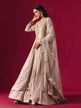 Elegant beige georgette salwar suit with embellished lehenga and dupatta