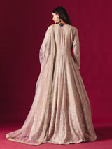 Elegant beige georgette salwar suit with embellished lehenga and dupatta