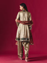 Regal gold silk salwar suit with zardosi embellished dupatta elegance