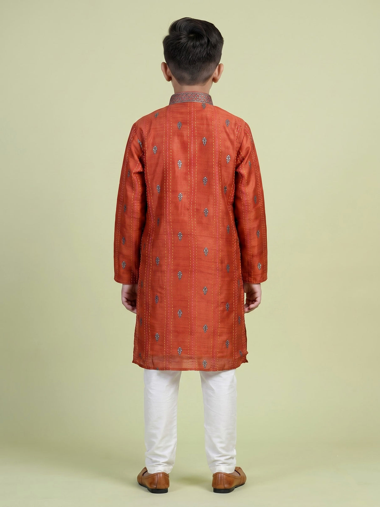 Rust orange embroidered boys kurta suit