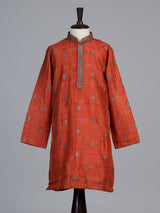 Rust orange embroidered boys kurta suit