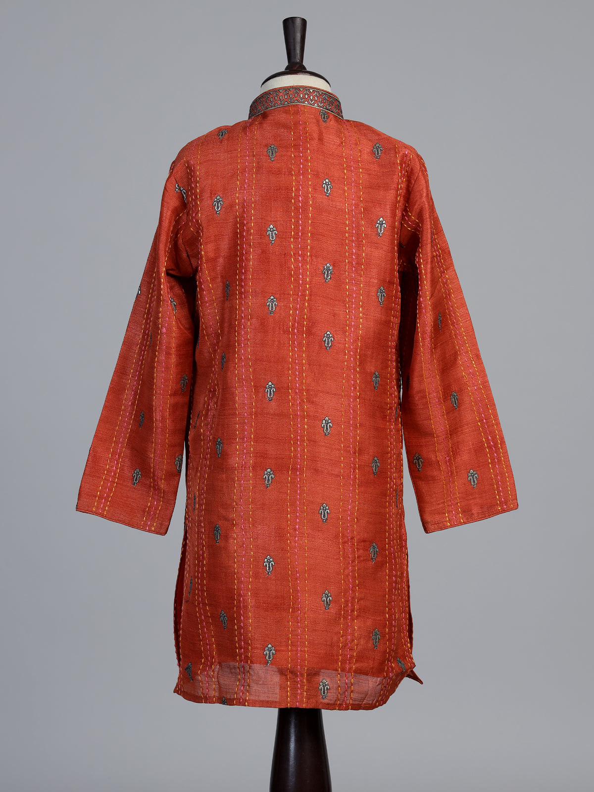 Rust orange embroidered boys kurta suit