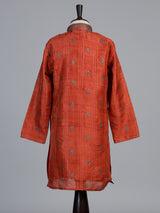 Rust orange embroidered boys kurta suit