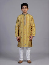 Mustard yellow floral butti boys kurta suit
