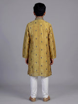 Mustard yellow floral butti boys kurta suit
