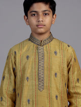 Mustard yellow floral butti boys kurta suit