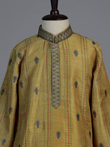 Mustard yellow floral butti boys kurta suit