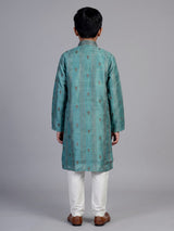 Teal green floral butti boys kurta suit
