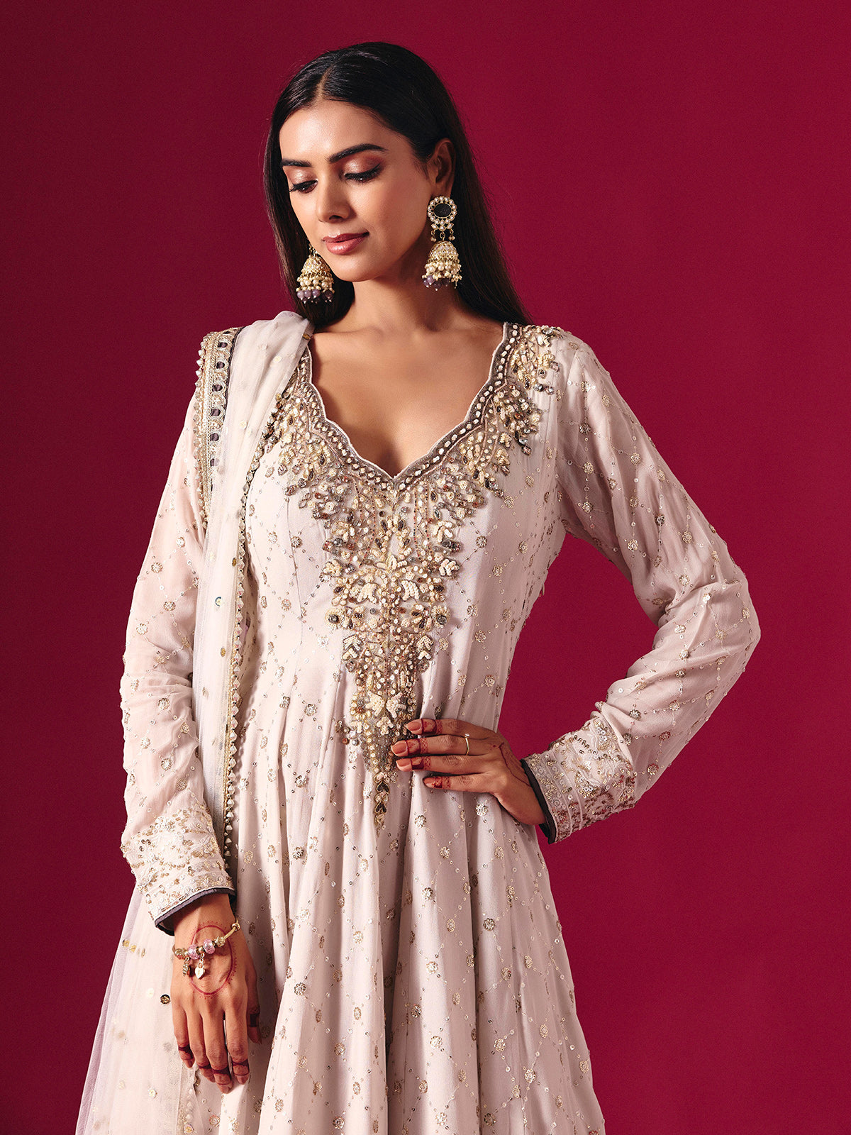 Off white georgette sharara suit with sequin embellishments