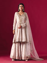 Off white georgette sharara suit with sequin embellishments