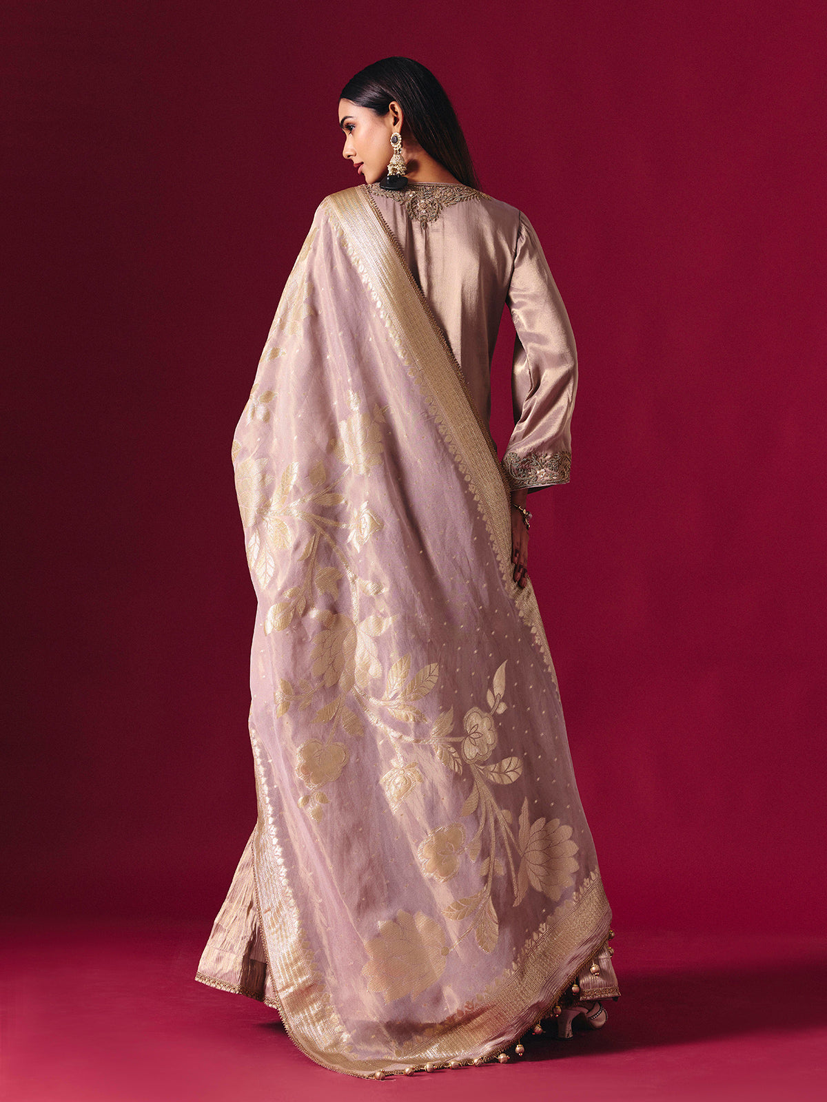 Lilac purple silk sharara suit with zardosi detailing