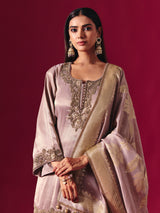 Lilac purple silk sharara suit with zardosi detailing