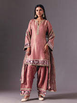 Onion pink silk salwar suit with resham artistry
