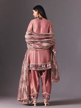 Onion pink silk salwar suit with resham artistry