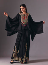 Black crepe silk indowestern suit with designer embellishments