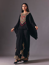Black crepe silk indowestern suit with designer embellishments